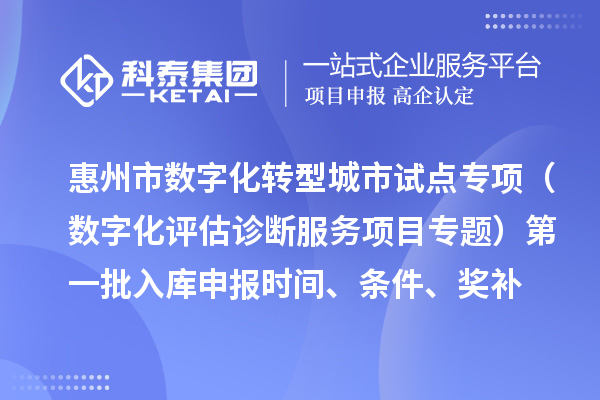惠州市數字化轉型城市試點專項資金（數字化評估診斷服務項目專題）第一批入庫申報時間、條件要求、補助獎勵