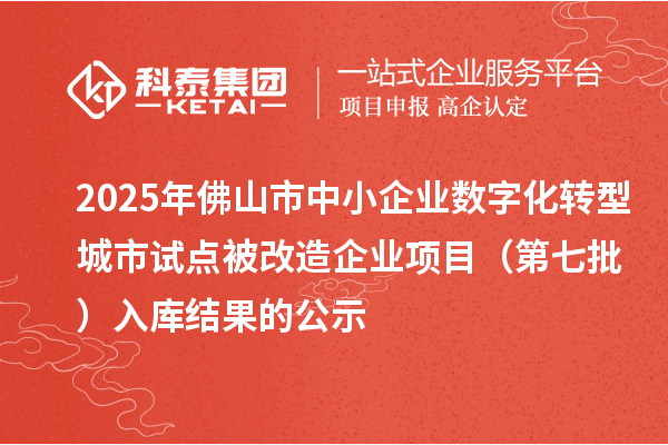 2025年佛山市中小企業數字化轉型城市試點被改造企業項目（第七批）入庫結果的公示