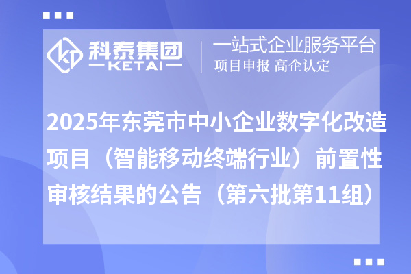 2025年東莞市中小企業數字化改造項目(智能移動終端行業)前置性審核結果的公告(第六批第11組)